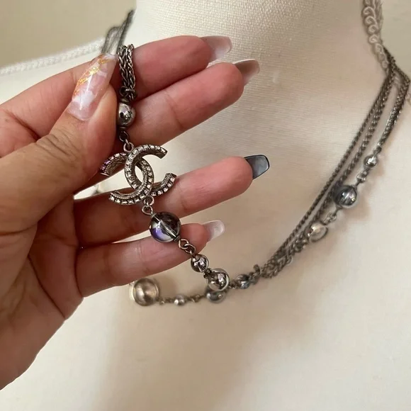Chanel Crystal & Resin Bead CC Station Necklace